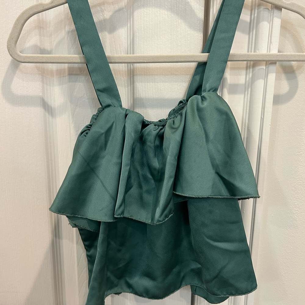 Ruffle turquoise blouse, small